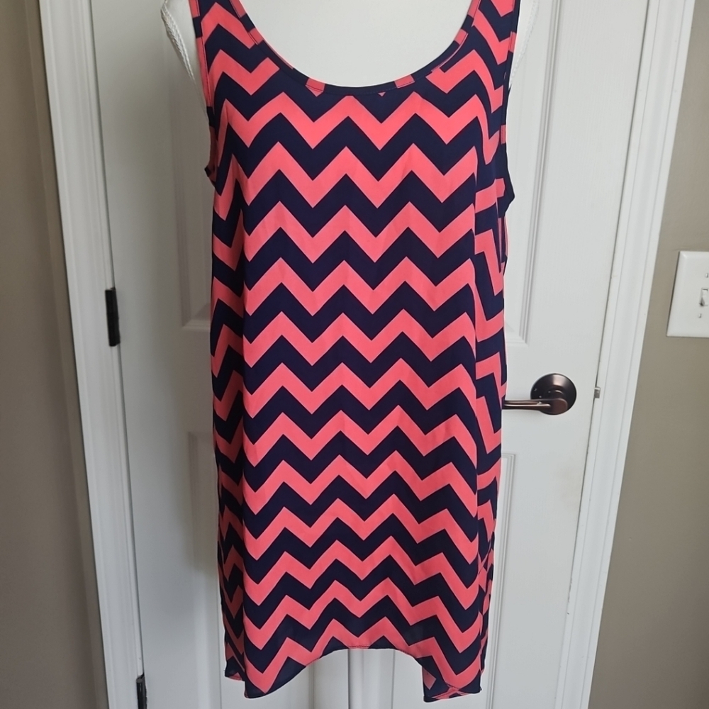 Pink Republic Striped Tank Top High Low design Size L Salmon/Navy Color